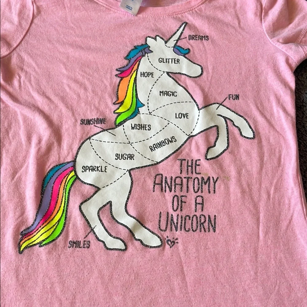 Justice Pink and White Unicorn Tee Short Sleeve